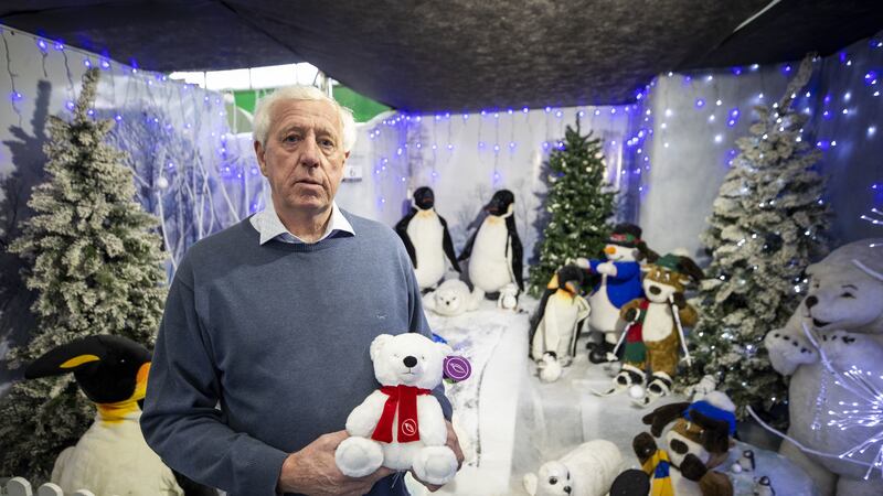 &nbsp;Robin Mercer of Hillmount Garden Centre in Belfast holding the Hillmount Christmas Bear called Ava, in the Santa's Grotto.