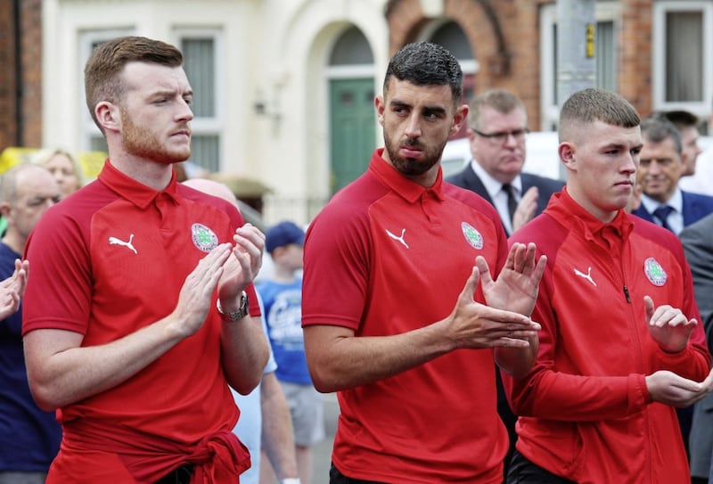Cliftonville&acirc;??s Joe Gormley at the funeral of Tommy Breslin Picture Mal McCann. 