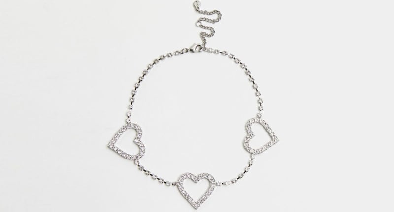 Silver Diamante Heart Motif Choker, &pound;12, available from River Island