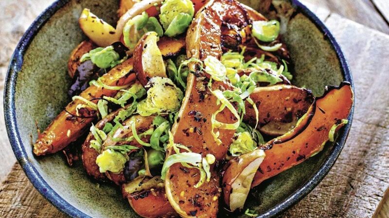 Roast squash with apple and sprouts from Much More Veg by Hugh Fearnley-Whittingstall 