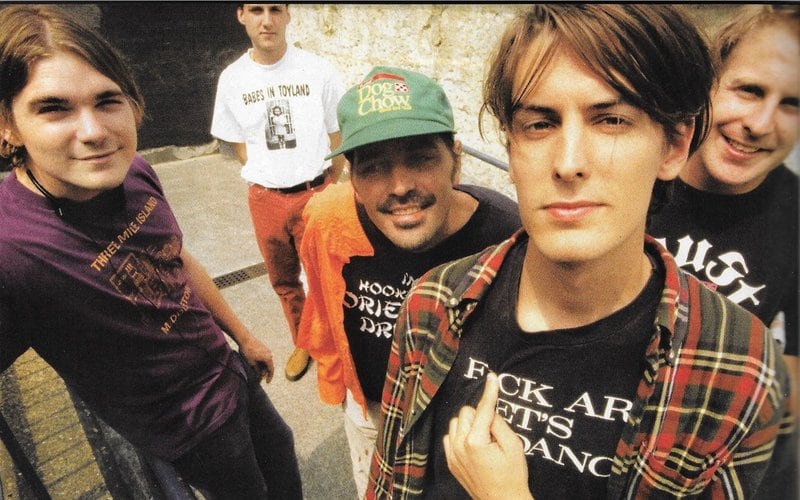 A photo of Pavement from their early years with drummer Gary Young