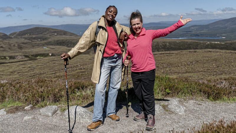 Trip Hazard: Rosie Jones and AJ Odudu hiking up Cairn Gorm mountain in June 2022 