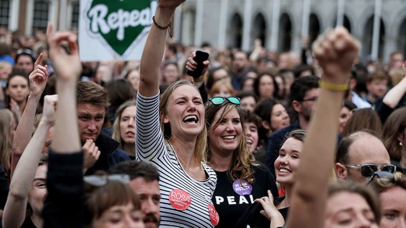 &nbsp;People celebrate at Dublin Castle as the official results of the referendum on the 8th Amendment of the Irish Constitution are announced in favour of the yes vote. Picture by&nbsp;Brian Lawless/PA Wire
