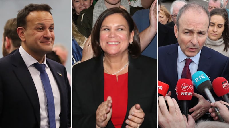 Fine Gael leader Leo Varadkar, Sinn F&eacute;in leader Mary Lou McDonald and Fianna F&aacute;il leader Miche&aacute;l Martin pictured as results in the Republic unfolded yesterday&nbsp;