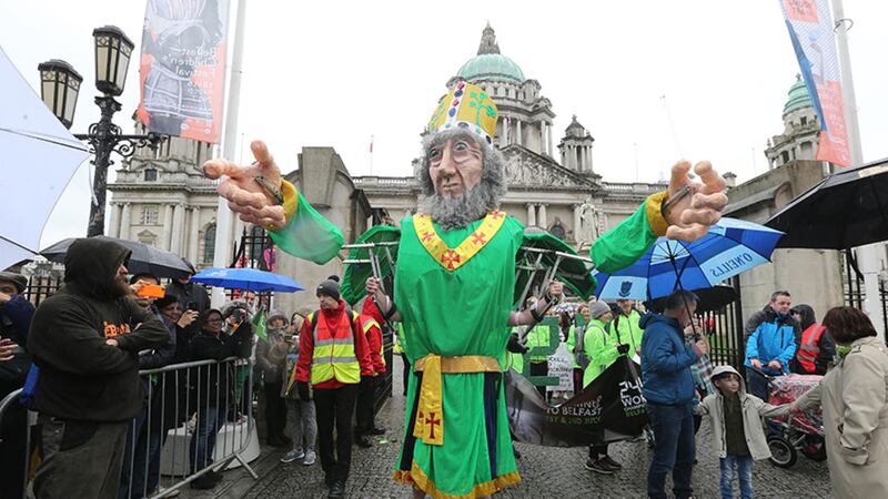 Belfast's St Patrick's Day parade gets underway from Belfast City Hall. Picture by Hugh Russell&nbsp;