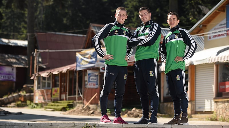 (l-r) Ireland's, from left, Dean Walsh, light welter weight, Joe Ward, light heavy weight, and Michael Conlon, bantam weight, ahead of their semi-final bouts at the Elite European Boxing Championships<br />Picture: Sportsfile