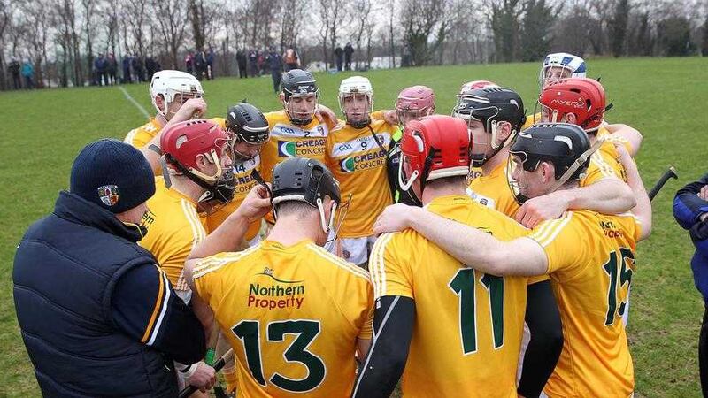 Antrim hurlers in a huddle at their Walsh Cup match against UCD. Picture by Philip Walsh 