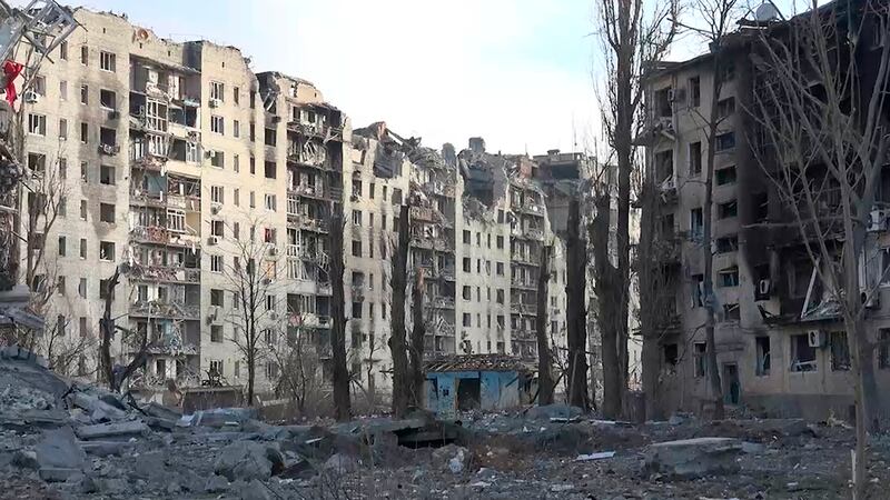 Russian forces have completed their takeover of Avdiivka (Head of the Russian-controlled Donetsk region Denis Pushilin telegram channel via AP)