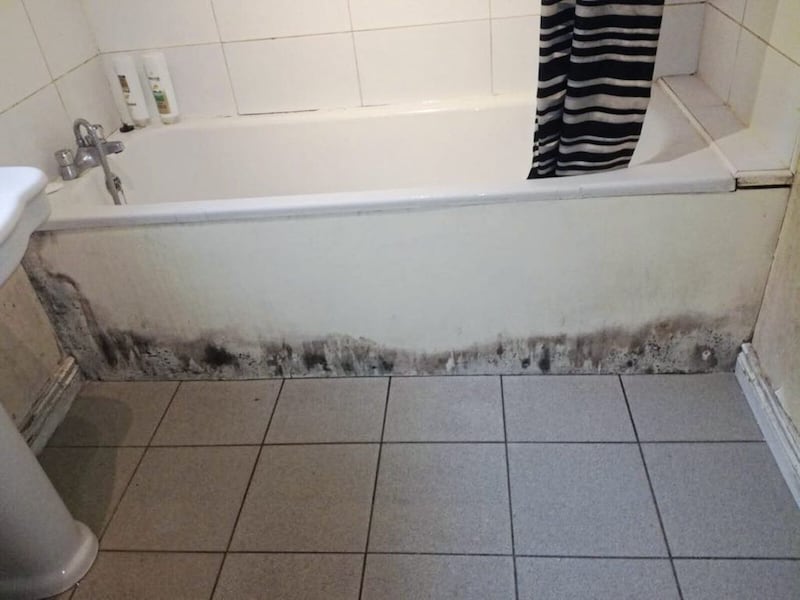Damp in the bathroom of one of the west Belfast homes allocated to a Syrian family. 
