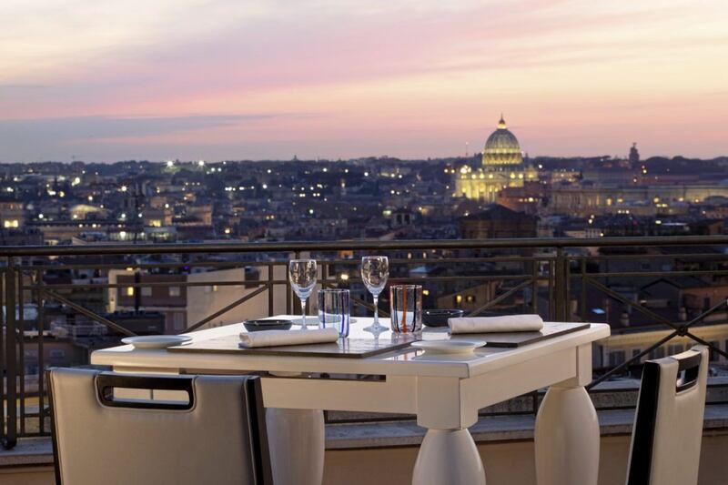 View towards the Vatican and St Peter&#39;s Basilica from the Flair rooftop bar at the Sina Bernini Bristol hotel in Rome 