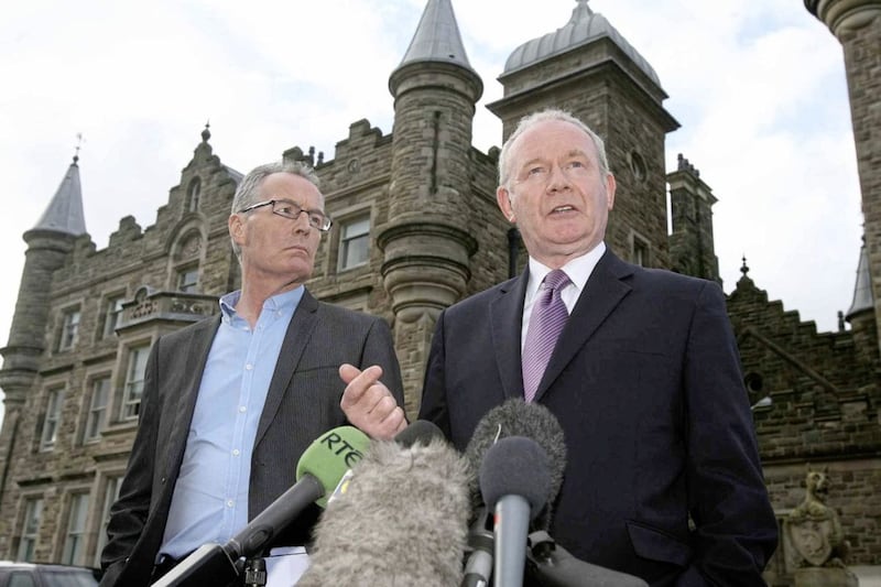 Deputy First Minister Martin McGuinness and north Belfast MLA Gerry Kelly at Stormont Castle. During the 1994 talks `Mr McGuinness dominated for Sinn F&eacute;in. Mr [Gerry] Kelly said nothing&#39; according to NIO minutes. Picture by Mal McCann 