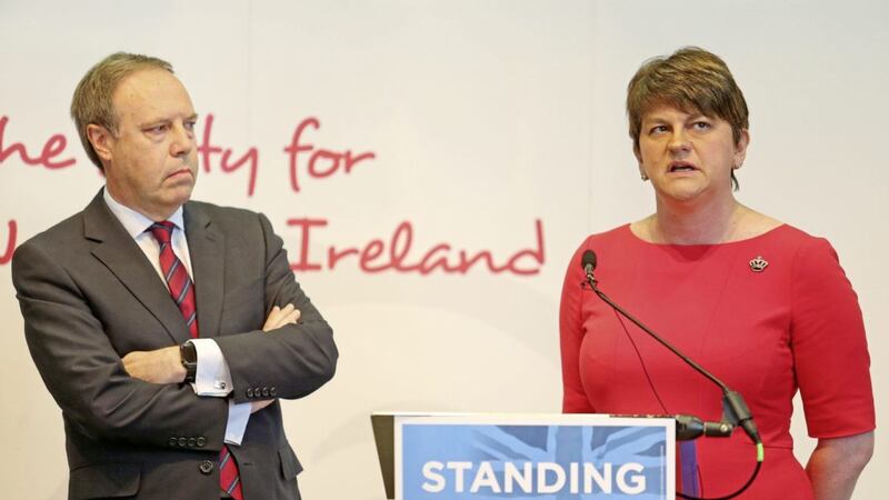 The UDA-linked magazine The Loyalist has urged voters to support Nigel Dodds in next week&#39;s general election. Mr Dodds is pictured with DUP leader Arlene Foster at the party&#39;s manifesto launch in Antrim yesterday. Picture by Mal McCann 