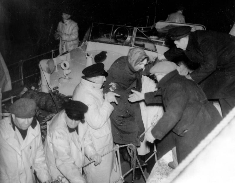 Survivors from the Princess Victoria being rescued on January 31 1953 after the ferry sank while sailing from Stranraer to Larne