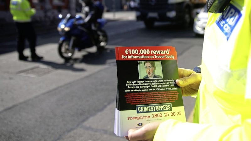 Garda hand out leaflets on Haddington Road in Dublin appealing for information regarding missing person Trevor Deely. Picture by Brian Lawless, Press Association 
