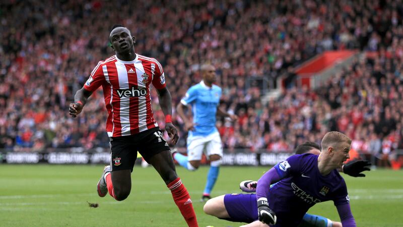 Southampton's Sadio Mane scores his side's second goal during Sunday's Barclays Premier League match against Manchester City at St Mary's &nbsp;