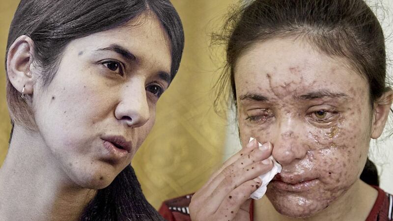 Nadia Murad (23), left, and Lamiya Aji Bashar (18), who survived sexual enslavement by the Islamic State before escaping and becoming advocates for their people, have won the EU's Sakharov Prize for human rights. Picture by Balint Szlanko, Associated Press
