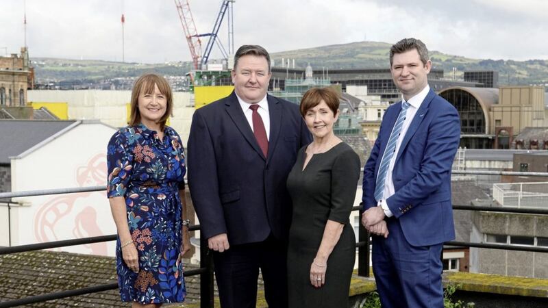 Pictured are: Ann McGregor, NI Chamber; Brian Murphy, BDO; Maureen O&rsquo;Reilly, economist for the Quarterly Economic Survey; and Chris Morrow, NI Chamber. 