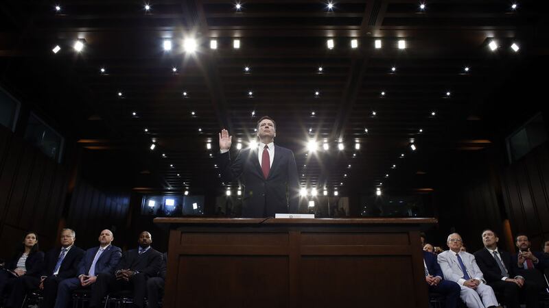 Former FBI director James Comey is sworn in during a Senate Intelligence Committee hearing on Capitol Hill, Thursday, June 8, 2017, in Washington. Picture by Alex Brandon, Associated Press&nbsp;