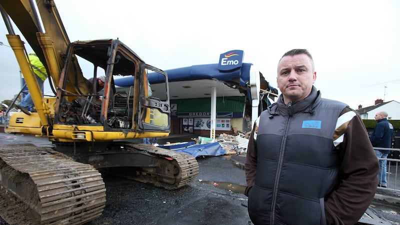 Andrew Gregory outside his service station in south Armagh, where a digger was used to steal an ATM&nbsp;