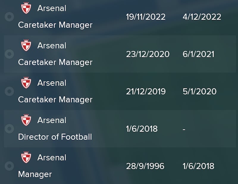 Arsene Wenger's career path in Football Manager 2018