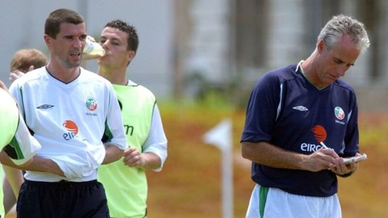 Roy Keane, pictured above left with Republic of Ireland manager Mick McCarthy, expressed his misgivings about the training facilities in Saipan as well as the standard of preparation for the team at the first training session. After initially being persuaded to stay, the Cork man left the camp after a highly publicised row with McCarthy