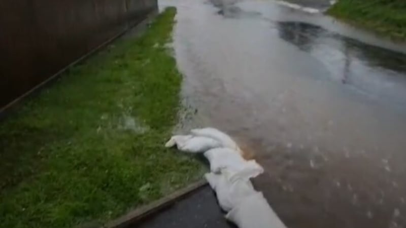 Sandbags deployed in Castlederg during flooding caused by heavy rainfall at the weekend.