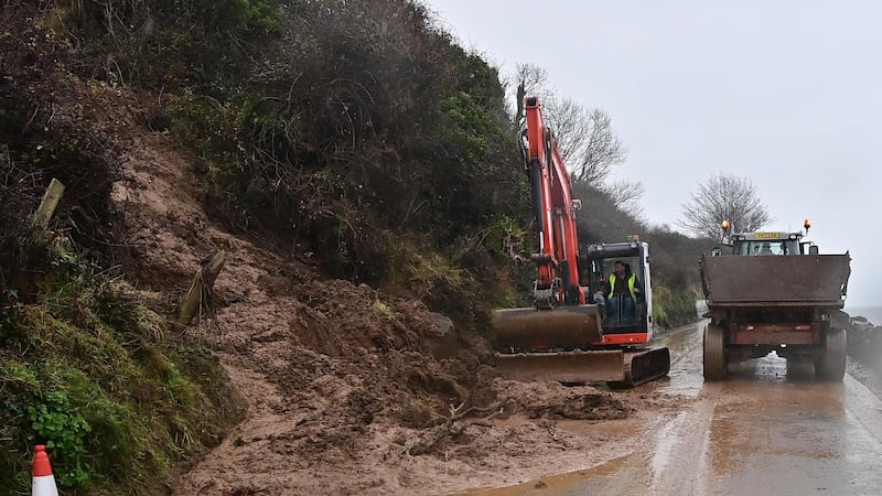 A clean up operation along the Antrim coast as a landslide on Monday caused a road closure between Ballygally and Glenarm. Picture Colm Lenaghan/Pacemaker