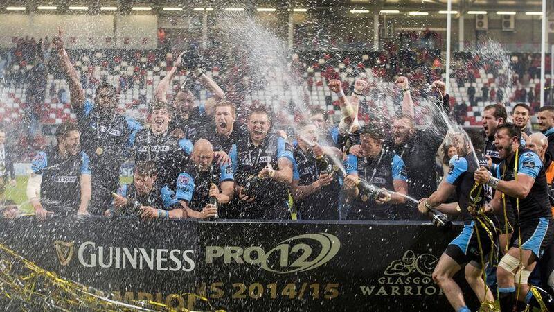 Glasgow Warriors celebrate their PRO12 trophy victory over Munster at Belfast&#39;s Kingspan Stadium on Saturday night Picture: PA 