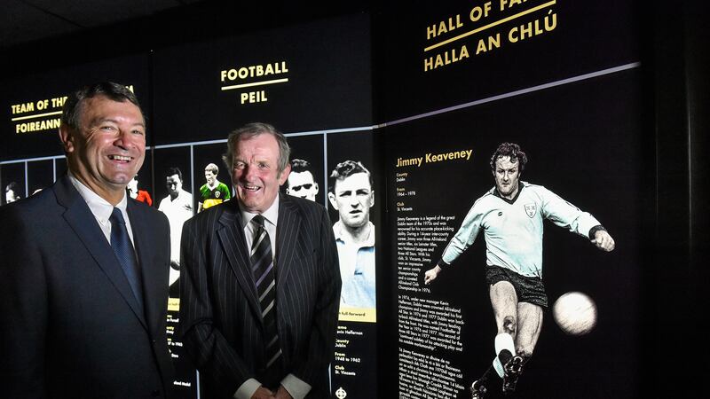 Cork hurling manager Jimmy Barry Murphy (left) and former Dublin football star Jimmy Keaveney, who were inducted into the Hall of Fame at the GAA Museum in Croke Park on Wednesday<br />Picture: Sportsfile