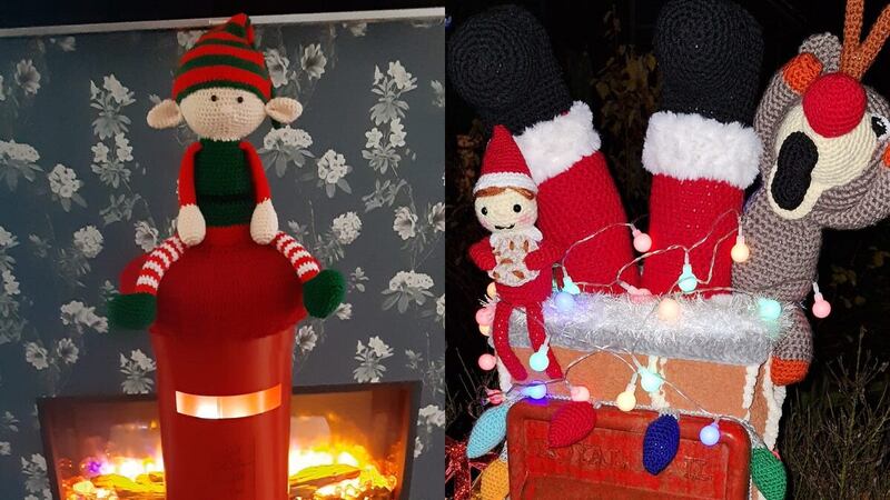 Crocheters across the country have adorned postboxes with festive toppers (Stanley’s Crochet Workshop/Sarah Simpson/PA)