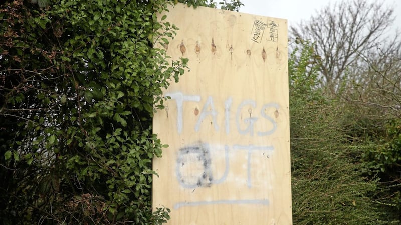 The graffiti in Clough Co Down is being treated as a hate crime by the PSNI. Picture by Mal McCann 
