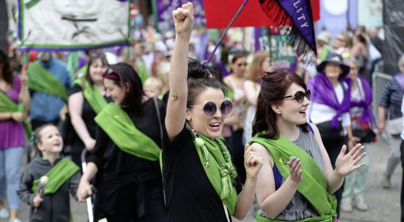 The Belfast event saw thousands of women make their way along the 1.5 mile route from Titanic Belfast to the City Hall. Picture by Niall Carson/PA Wire 