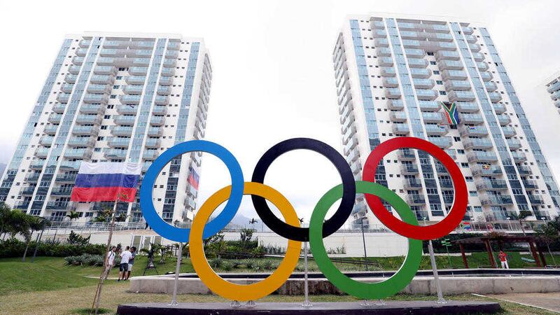 The Olympic rings in the Athletes Village ahead of the Rio Olympic Games, Brazil. Picture by Martin Rickett, Press Association 