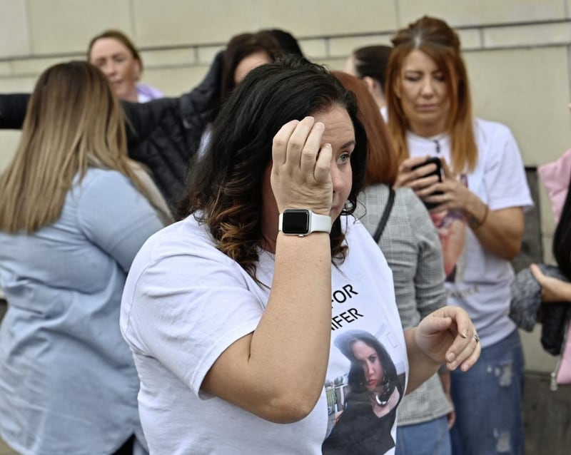 <span style="font-family: Arial, sans-serif; ">Family and friends of Jennifer Dornan embrace after Raymond O'Neill (43) was found guilty of her murder. Picture by&nbsp;Colm Lenaghan/Pacemaker</span>