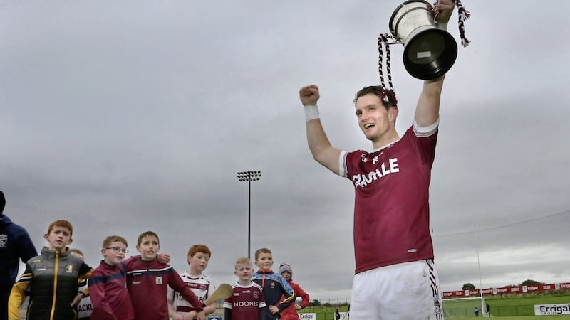 Slaughtneil captain Cormac O&#39;Doherty with the cup after beating Kevin Lynch&#39;s in the Derry Senior Hurl Championship final played at Owenbeg on Sunday Picture: Margaret McLaughlin. 