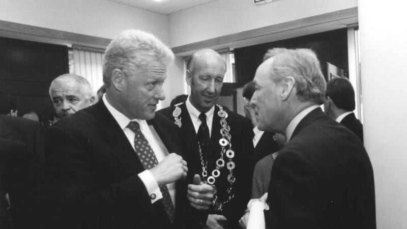 Bill Clinton and Jim Lyons at a conference in Limerick
