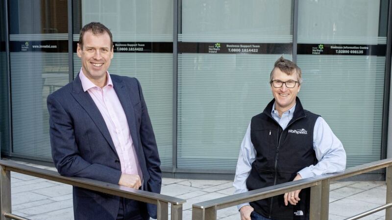 David Costar (right), senior vice president and chief information officer at Wolfspeed, with Steve Harper, executive director of international business at Invest NI 