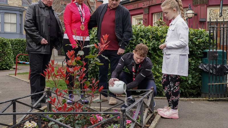 Jay Brown has scattered his wife Lola Pearce-Brown’s ashes following him competing in the London Marathon on EastEnders (BBC/Jack Barnes/Kieron McCarron)
