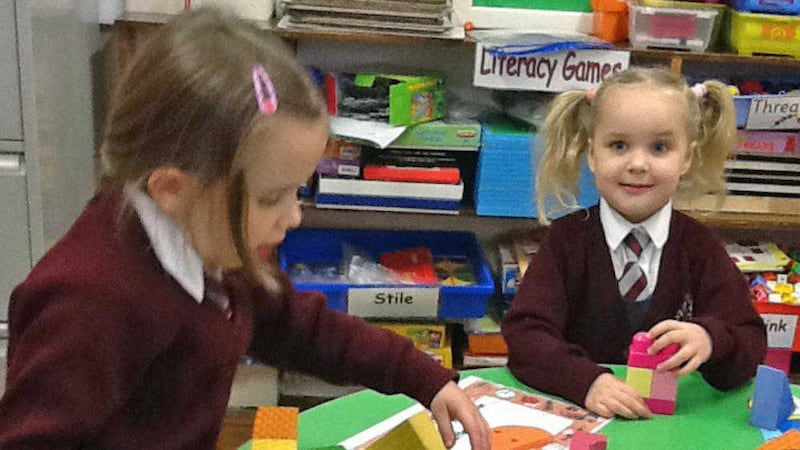 P1 pupils Kiera Brady and Honor McClure follow a play-based curriculum at Clandeboye PS in Bangor