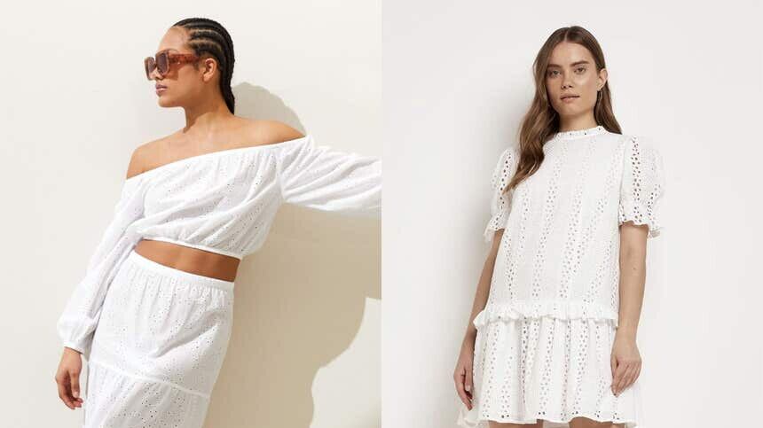 From a sexy off-the-shoulder top to a flirty mini dress, say it with shades of white (Marks & Spencer/River Island/PA)