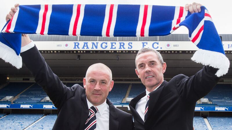 New Rangers manger Mark Warburton (left) and his assistant Davie Weir were unveiled at Ibrox on Monday<br />Picture: PA&nbsp;