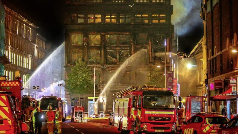 The listed five-storey Bank Buildings in central Belfast was gutted in a blaze last August. Picture by Mal McCann 