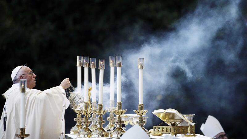 Pope Francis conducts Mass outside the Basilica of the National Shrine of the Immaculate Conception in Washington DC. Picture by AP&nbsp;