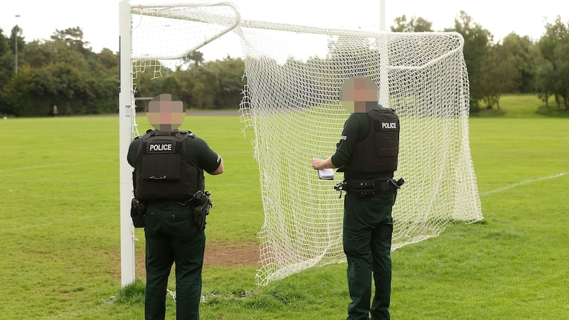 Police arrive at the Henry Jones Playing Fields where the nets and a post were damaged in an arson attack. Picture by Mal McCann