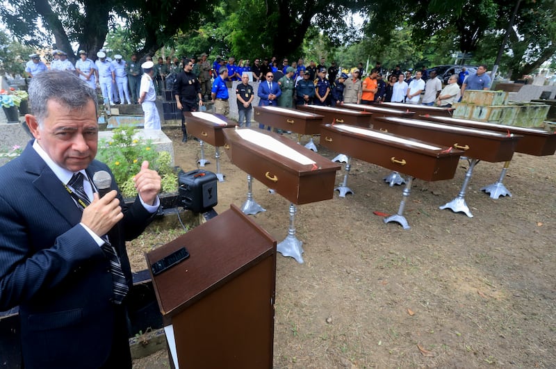 Federal police superintendent Jose Roberto Peres speaks during the ceremony (Paulo Santos/AP)