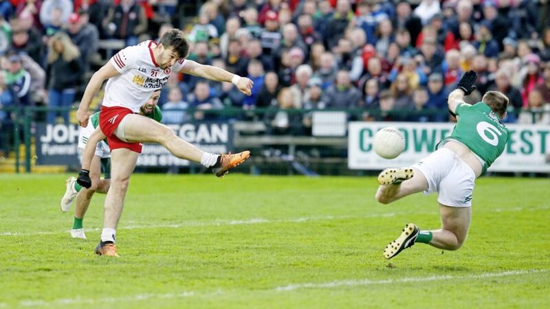 Fermanagh&#39;s Richard O&#39;Callaghan and Tyrone&#39;s Conor McKenna in action during the 2022 Ulster GAA Football Senior Championship Preliminary Round between Fermanagh and Tyrone at Brewster Park Fermanagh. Pic Philip Walsh 