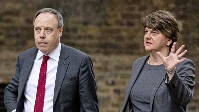 DUP leader Arlene Foster and deputy leader Nigel Dodds. Picture by Aaron Chown/PA Wire 