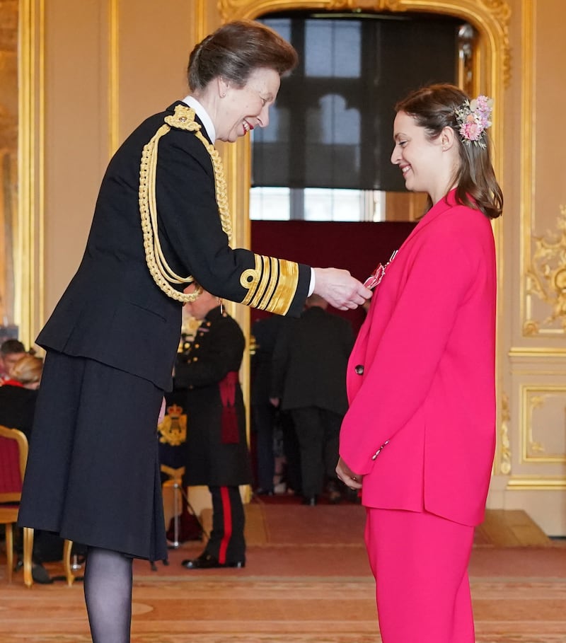 Laura Coryton is made a Member of the Order of the British Empire by the Princess Royal at Windsor Castle, Berkshire