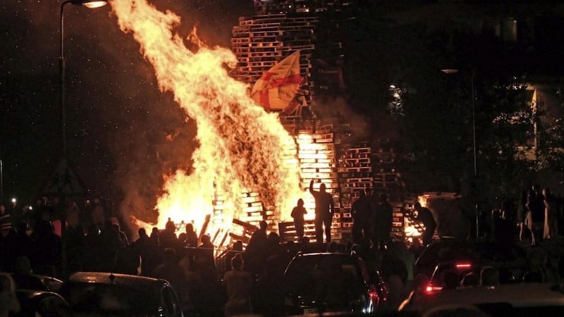 The bonfire was lit on Thursday in the New Lodge area of Belfast despite attempts to remove it 