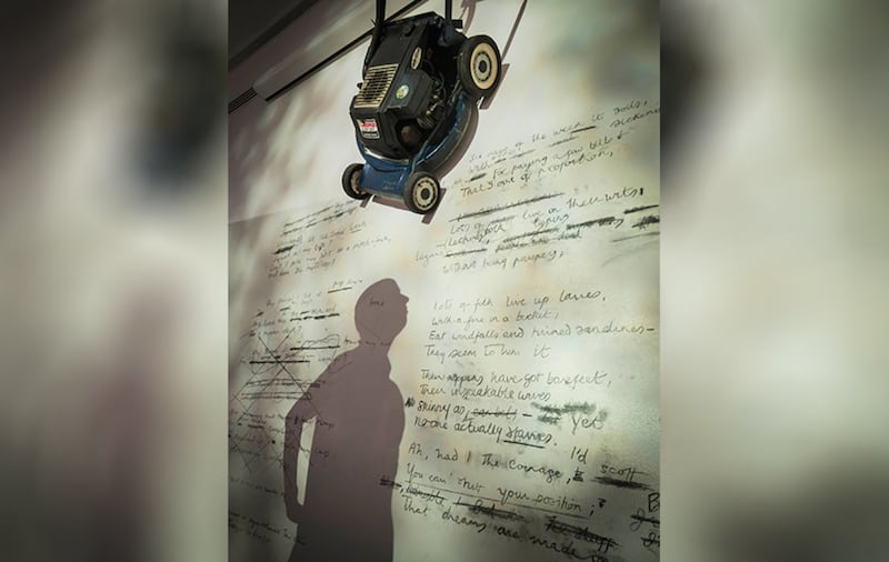 The shadow of a man is seen over a projection of the original manuscript of the poem Toads by Philip Larkin on display at Larkin: New Eyes Each Year, an exhibition opening this week at the University of Hull's Brynmor Jones Library as part of the Hull UK City of Culture 2017. Picture by&nbsp;Danny Lawson, PA Wire